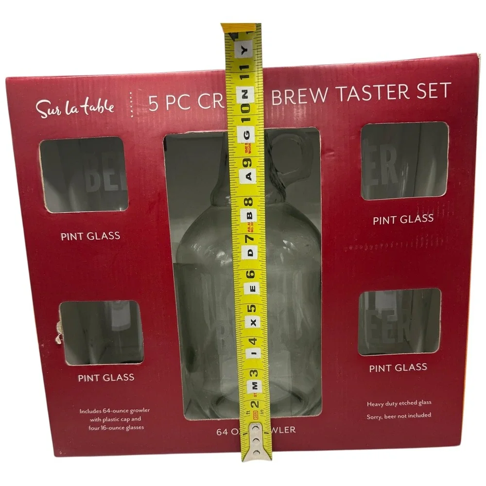 Sur La Table 5‎ Piece Craft Brew Taster Set Growler Four Pint Glasses Etched